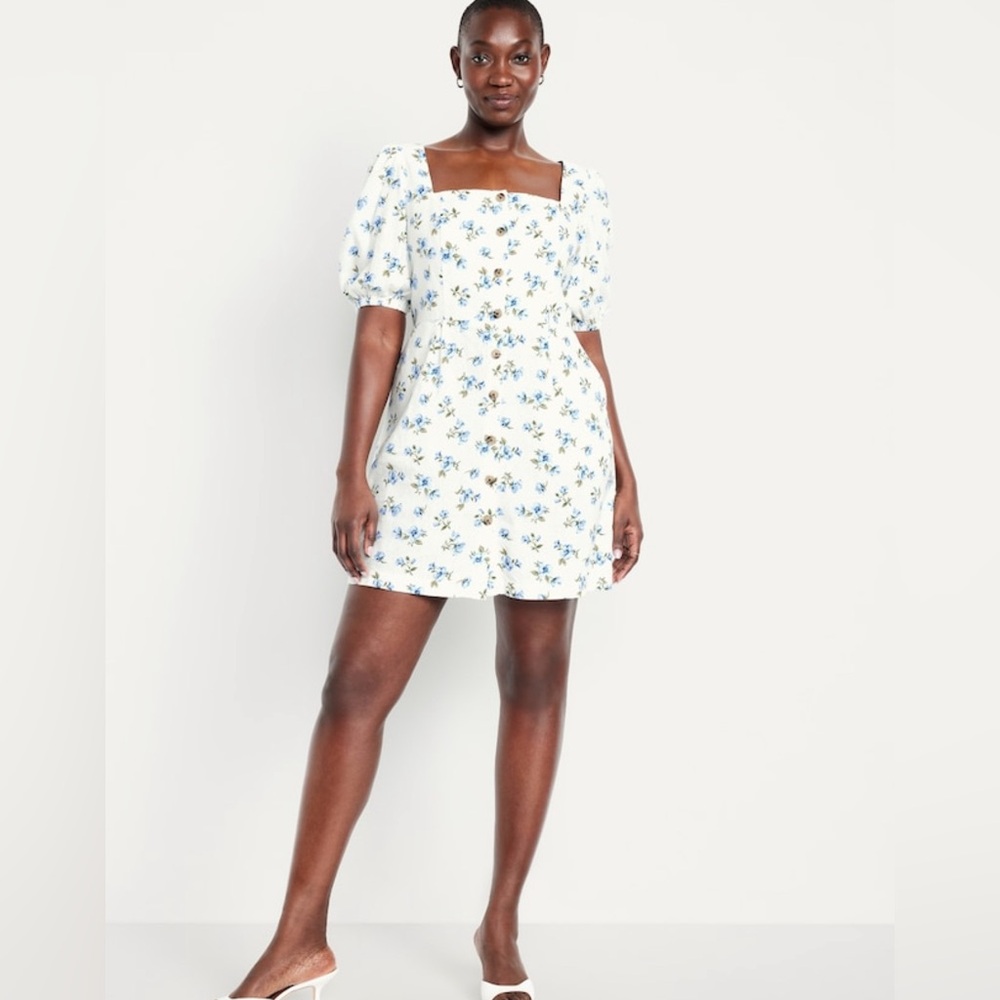 NWT Old Navy Cream & Blue Floral 3X Dress 🩵 - Picture 2 of 11